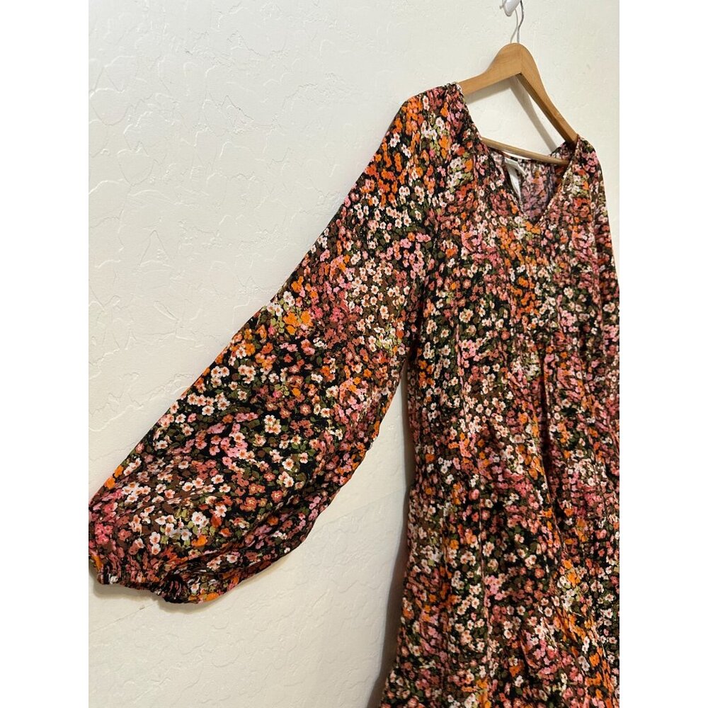 H&M Womans Floral Tiered Mini Dress Cottagecore Beachy Boho Size M Peasant Puff - Picture 5 of 11